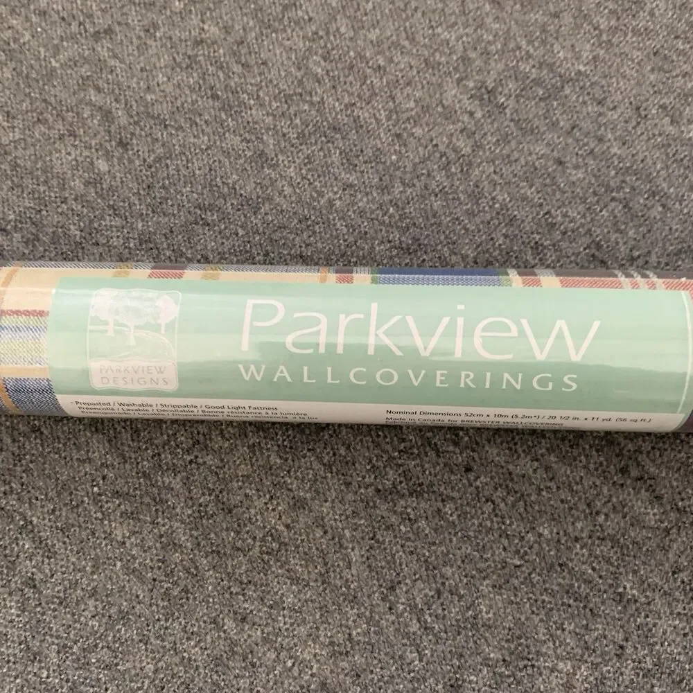 Parkview Designs Wallcoverings 56 sq ft BLUE & REDS PLAIDS SEALED NOS